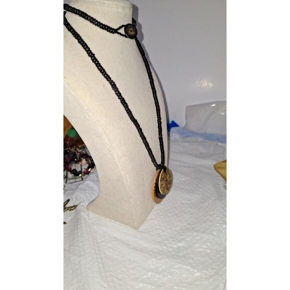 African Motif Wooden Beaded Women's Necklace Tribal Layered Pendant Exotic - Picture 9 of 10